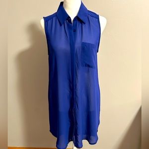 Lush women’s royal blue sheer sleeves tunic blouse. Size S.